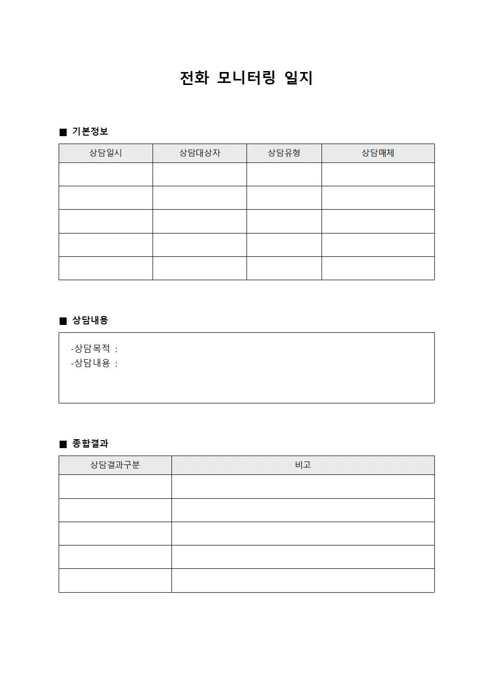 전화 모니터링 일지