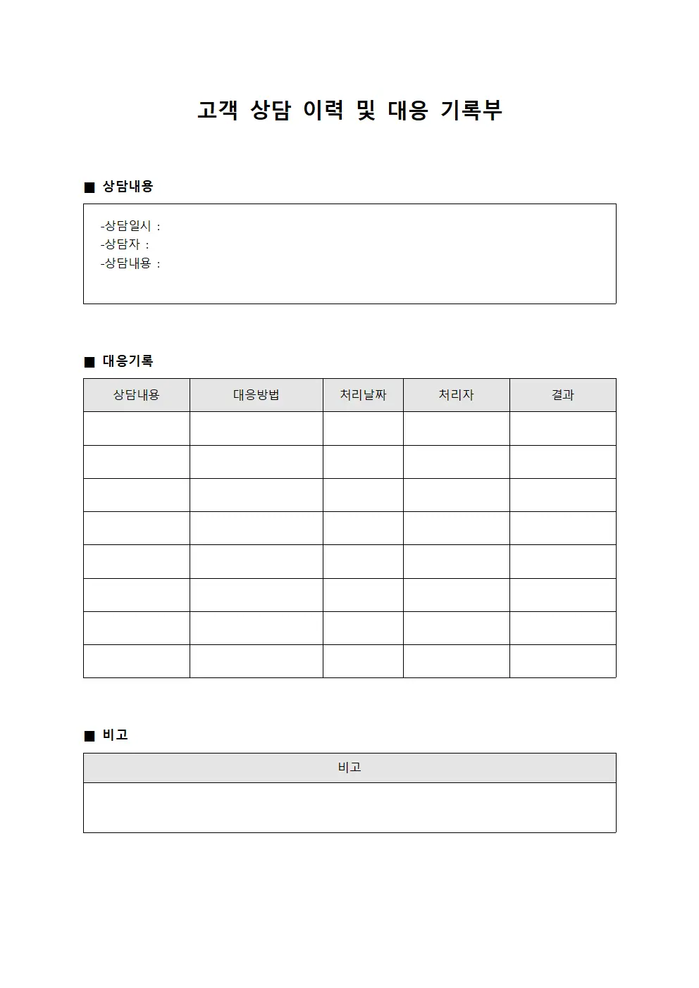 고객 상담 이력 및 대응 기록부