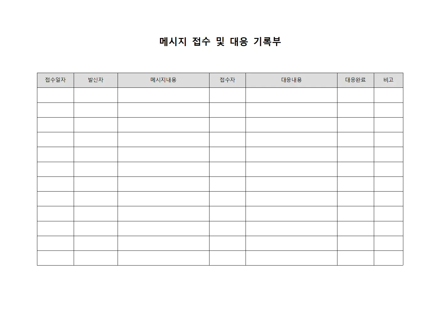 메시지 접수 및 대응 기록부