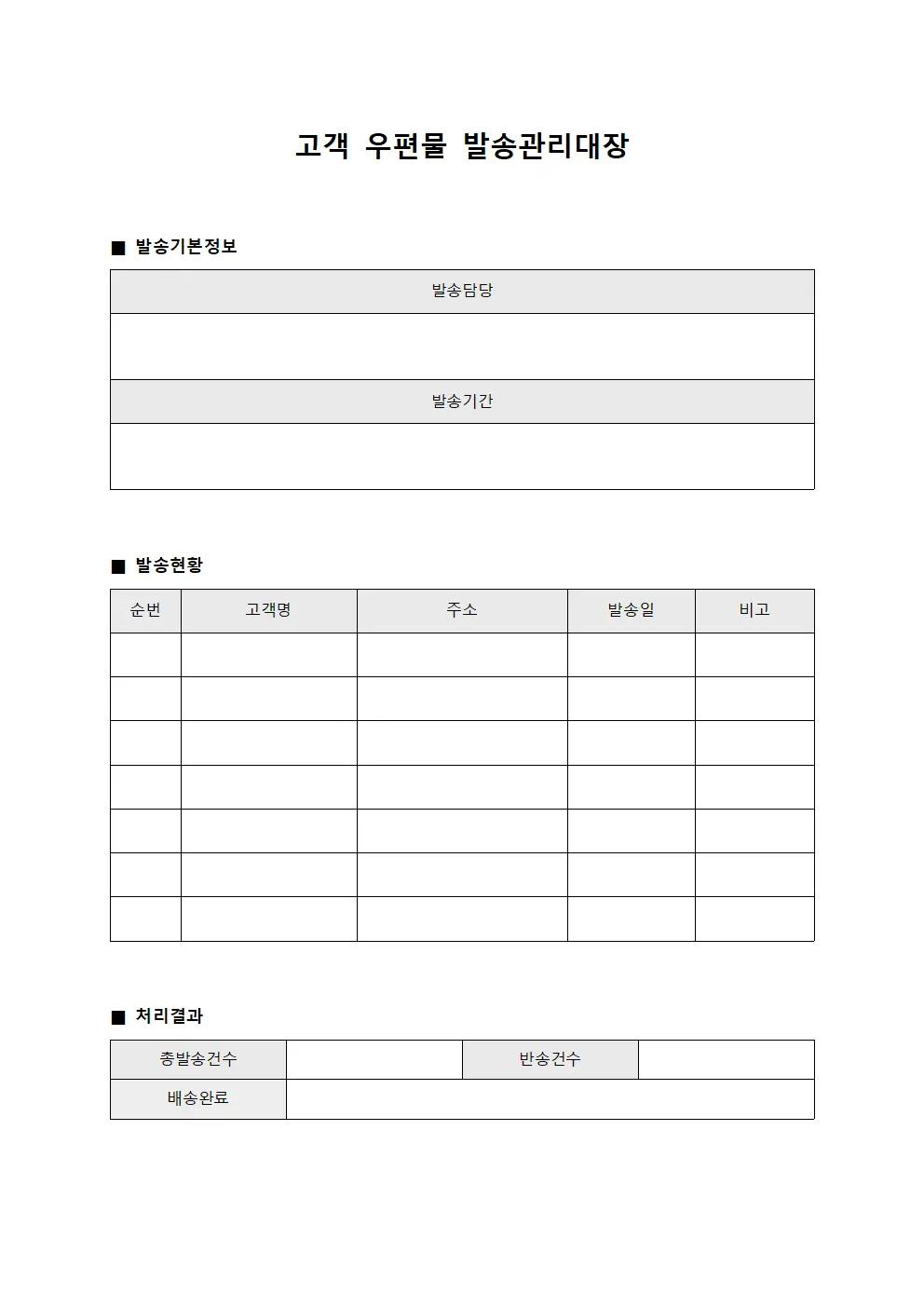 고객 우편물 발송관리대장