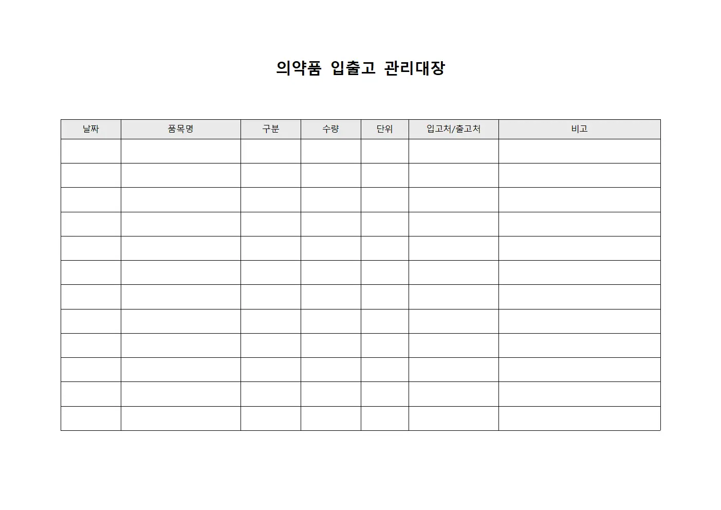 의약품 입출고 관리대장 템플릿 양식